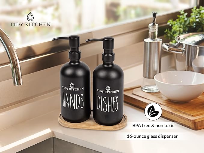 tidy kitchen hand and dish soap bpa free non toxic 16 ounce glass dispensers