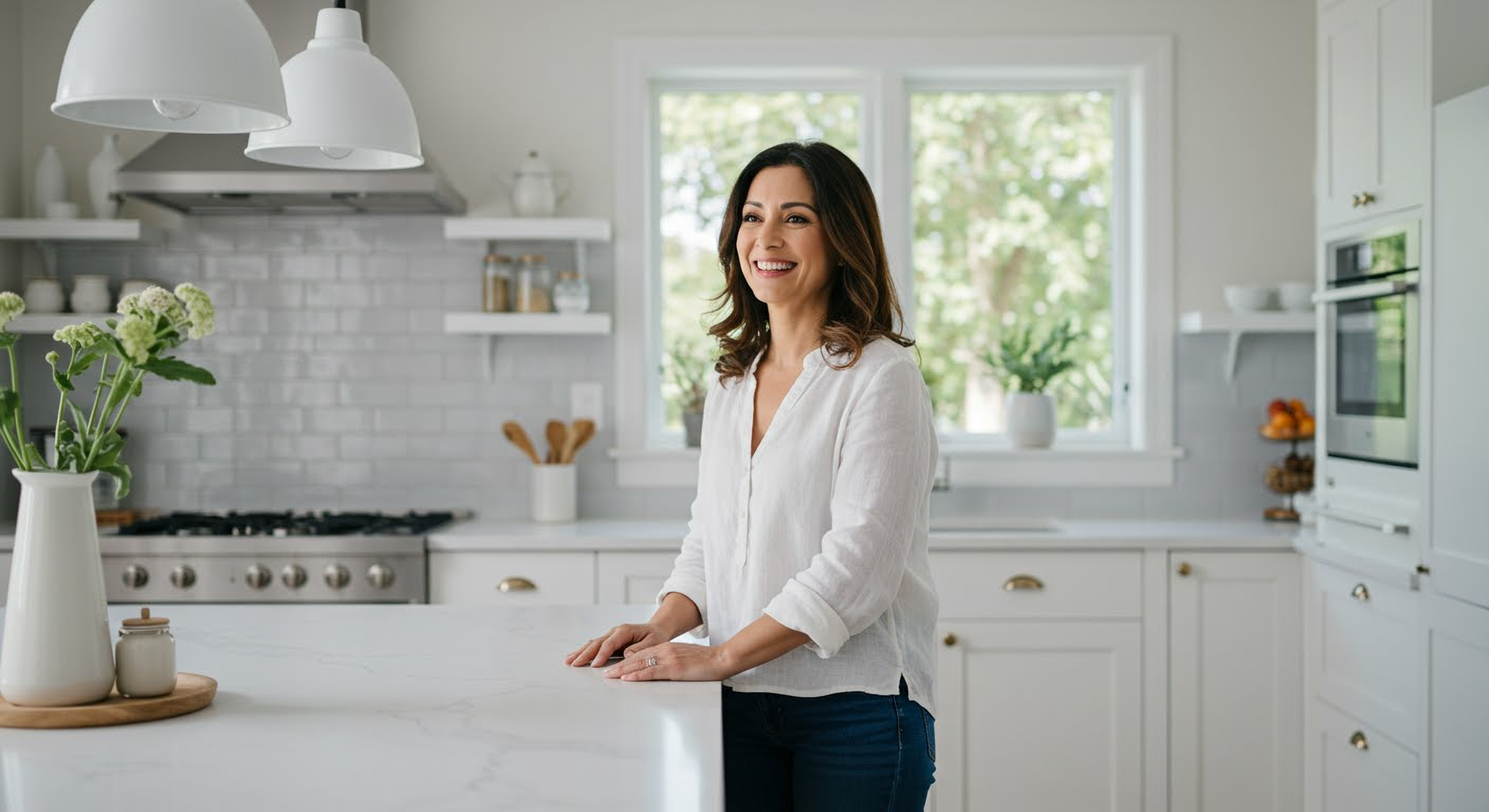 woman at tidy kitchen in a tidy kitchen