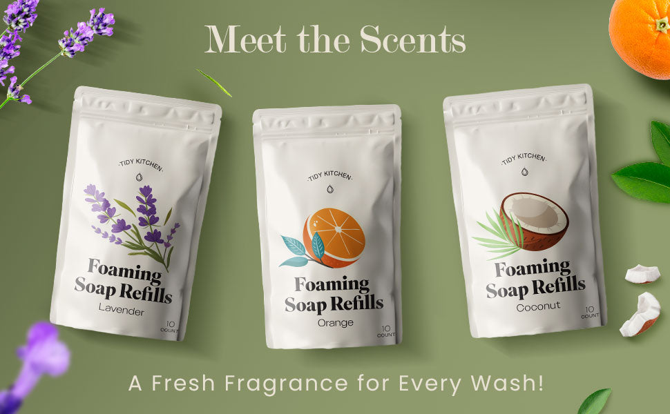 tidy kitchen foaming soap refills lavender orange coconut fresh fragrance for every wash