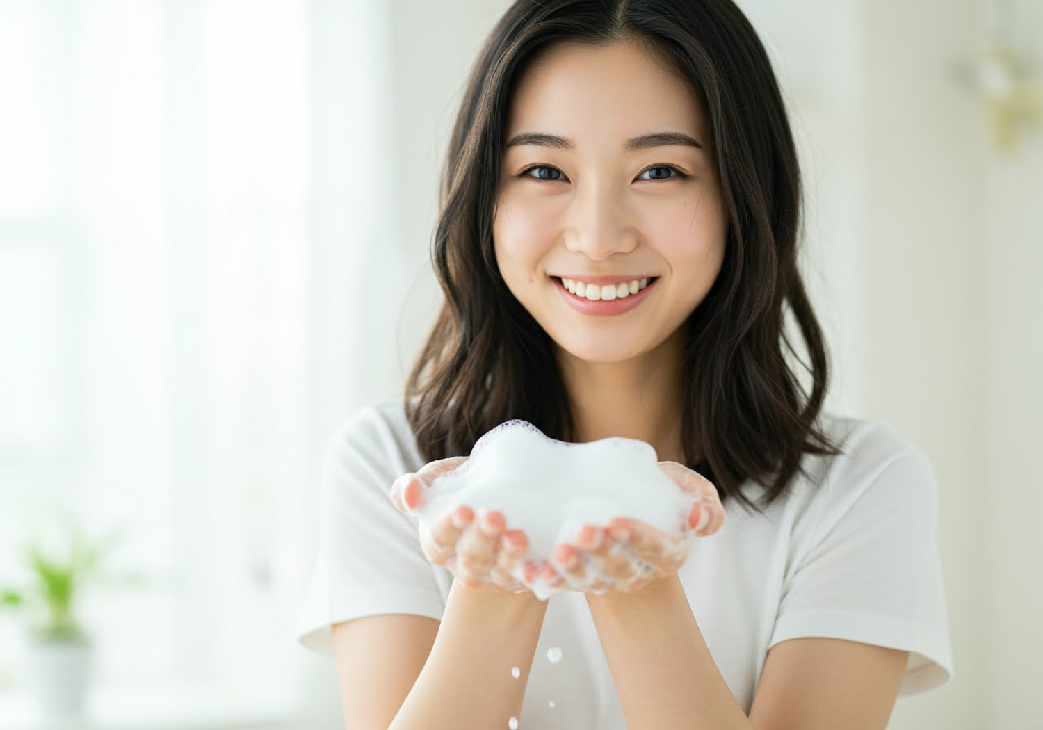 tidy kitchen woman using foaming hand soap