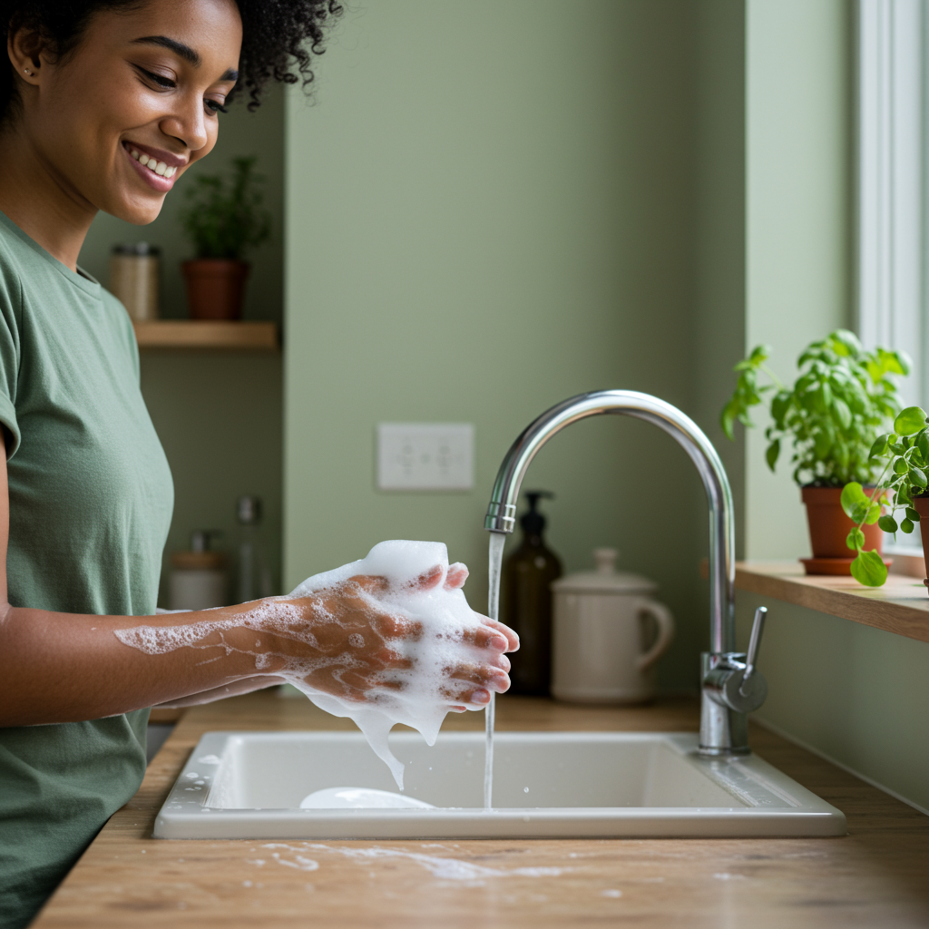 image of tidy kitchen hand soap use